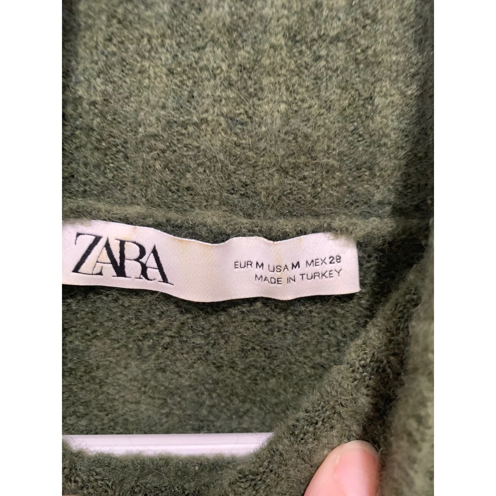 Zara Wool Blend Mock Neck Oversized Knit Sweater Olive Green Medium - Picture 2 of 5